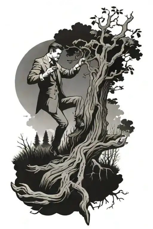 Gentleman Bows And Picks Up A Branch That Fell Of A Big Tree