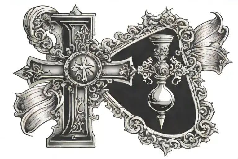 Religious Cross With An Hourglass Infront