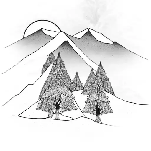 Mountain Scene With Evergreen Trees