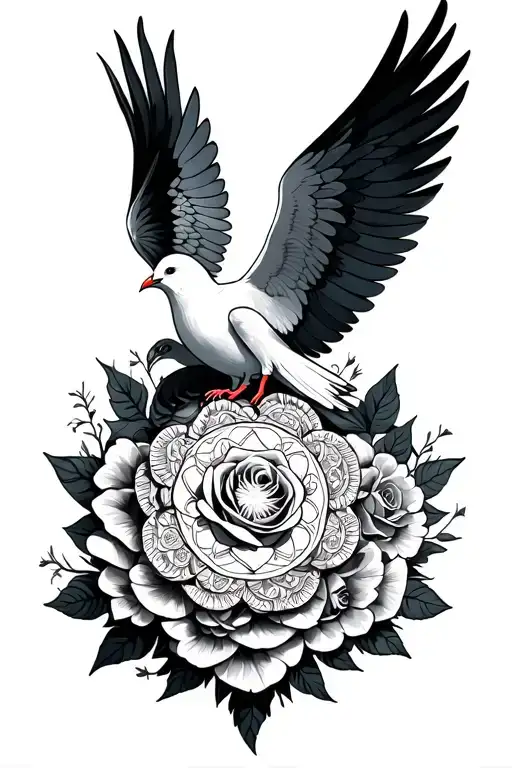 Wings Spread Dove Sitting Ontop Of A Mandala That Is Intertwined With Roses