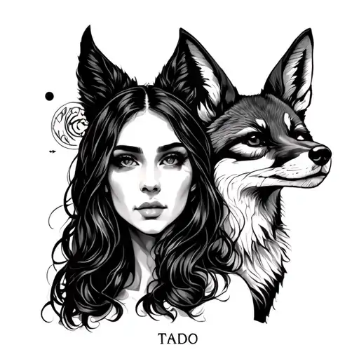 Tarot Card With Beautiful Women And Fox