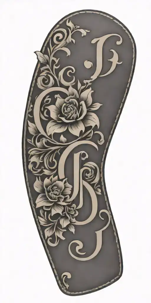 Tooled Leather Filagree And Flowers With The Letters J & S
