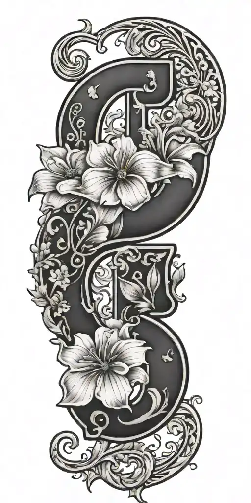Tooled Leather Filagree And Flowers With The Letter J & S