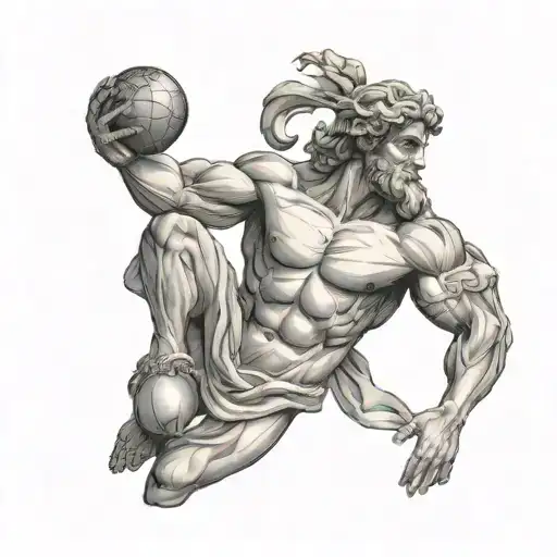 Greek Titan Atlas Holding A Globe In A Fibonacci Spiral