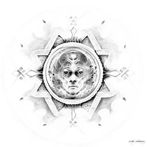 A Moon Made Of Smoke With Greek Art-inspired Patterns Inside It