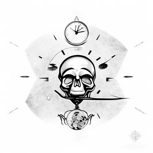Skull And Dragonfly On Table Corner With A Clock Melting Off The Side Dripping Into A Galaxy