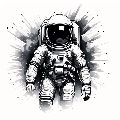 Geometric Astronaut Sketched With Line And Soft Lines Explosion Iin The Background
