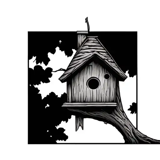 Neotraditional Oak Tree With Birdhouse