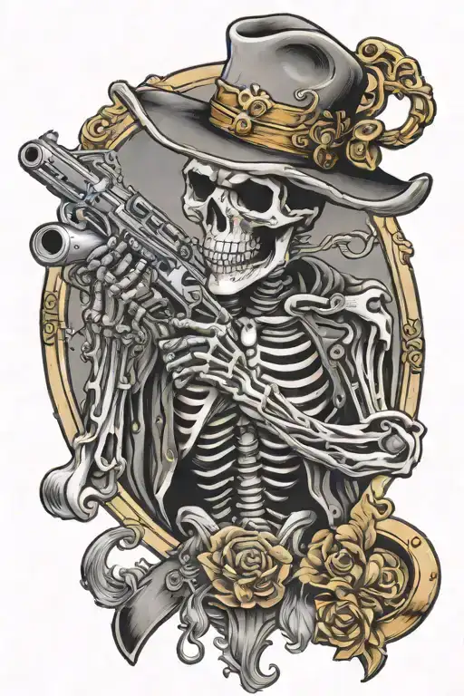 Western Skeleton With Gold And Guns