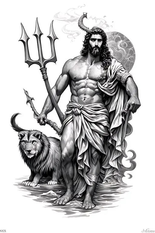 Greek Mythology Half Sleeve With Poseidon A Trident And An Animal