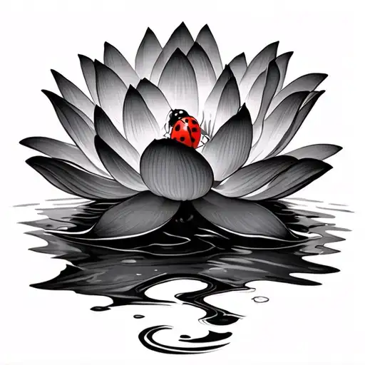 Aerial View Of A Water Lotus With Ladybug In The Center Of It