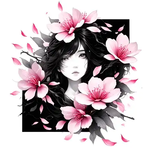 Realism Japanese Design With Pink Blossom Petals Falling