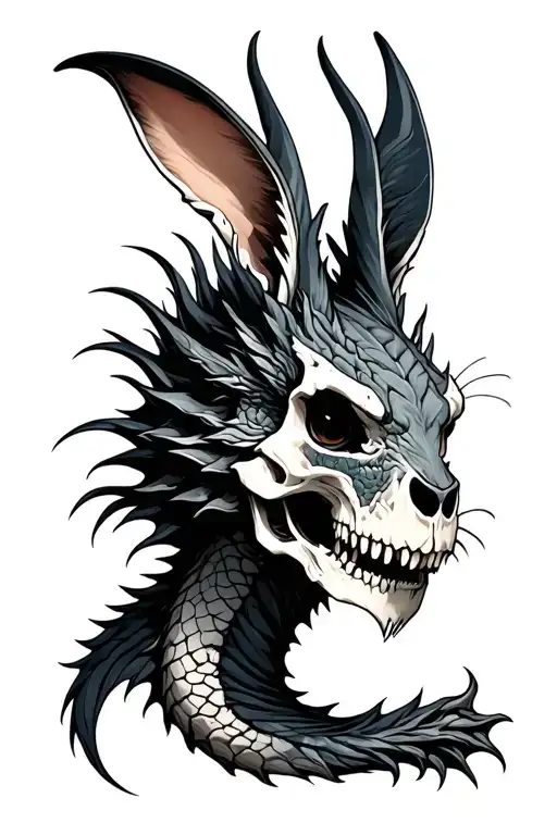 Dragon And Rabit Head Skull