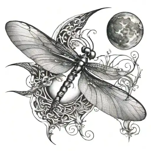 Dragonfly And Moon Intertwined