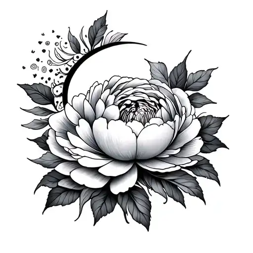 Peony Flowers With Sun And Moon