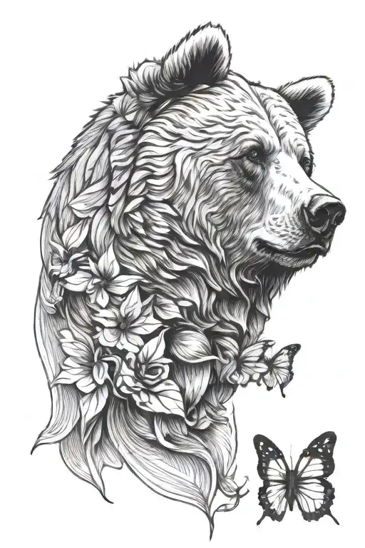 Grizzly Bear Head With A Butterfly On His Nose