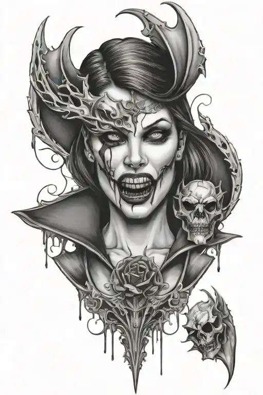 Female Vampire Taking Of Mask Split In Half