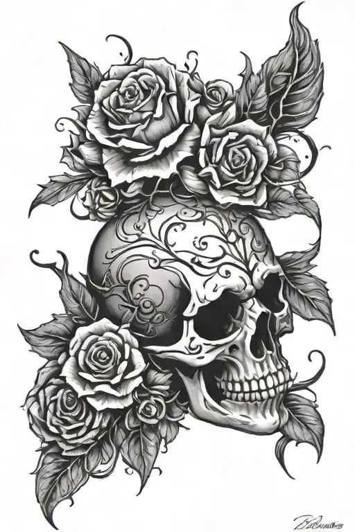 Barbed Wired Flowers Skull