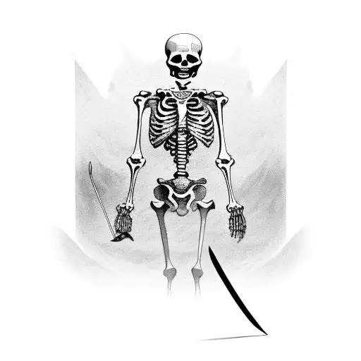 Skeleton With Sword In Him Looking At Butterfly