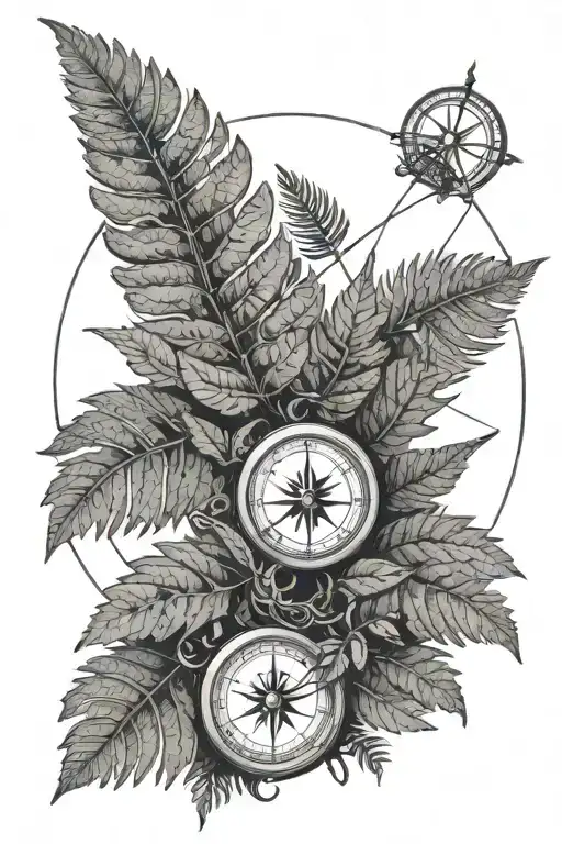 A Fern Branch Is Framed By A Circle Resembling A Compass