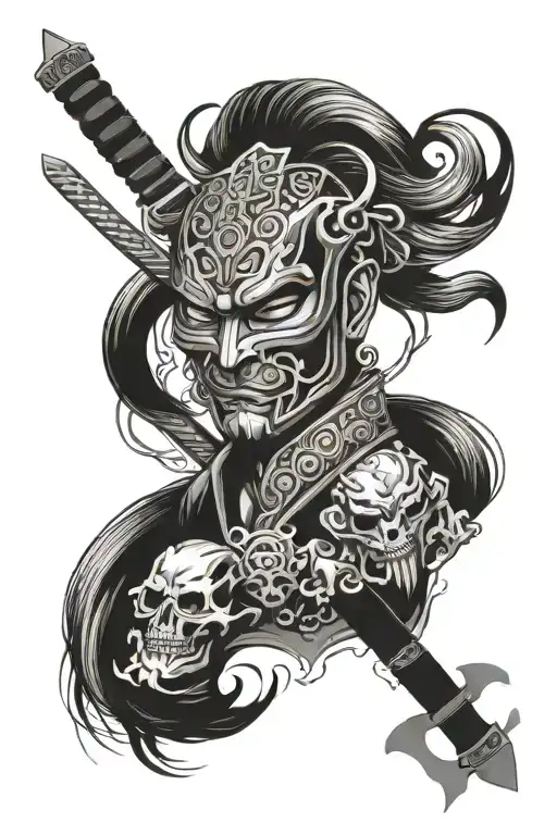 Omerta Tattoo With 3 Oni Mask Katana