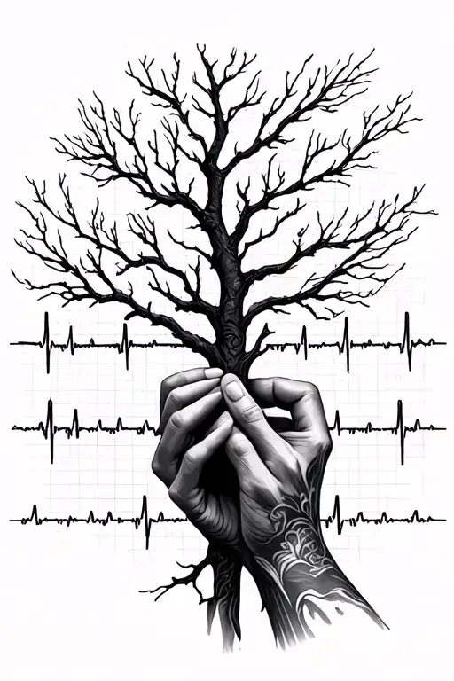 Hands Holding That Branch Into Tree With Ekg Lines As The Branches