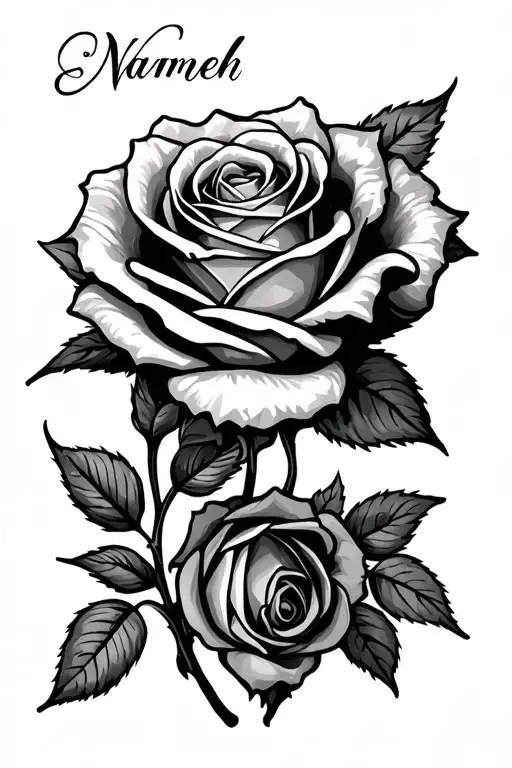 Rose And Name Tattoo Design