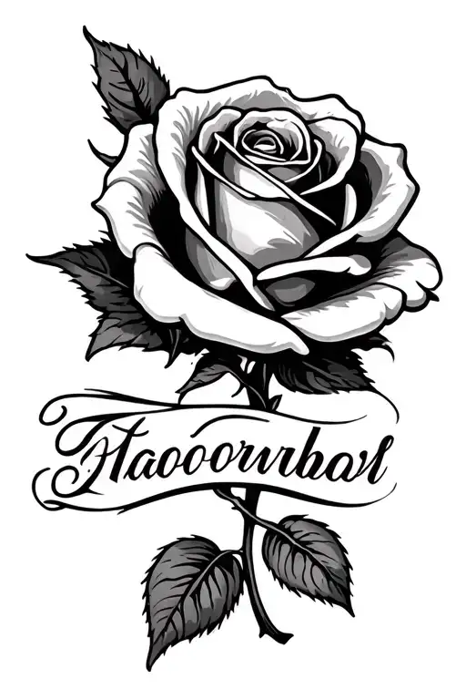 Rose And Name Tattoo Design Incorporating Elements