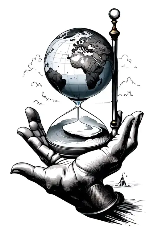 Globe In Hands With A Sand Timer Running Away Below