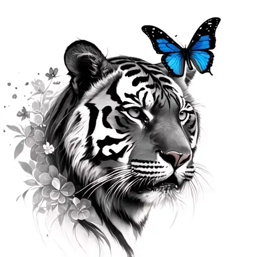 Female Tiger With Butterflies Surrounding