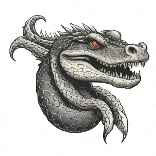 Crocodile With A Snake Intertwined