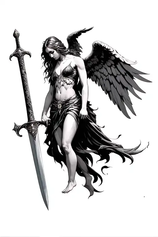 A Fallen Angel Holding A Sword