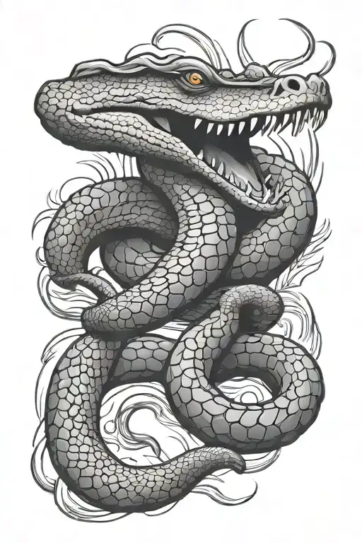 Snake With A Crocodile Swimming