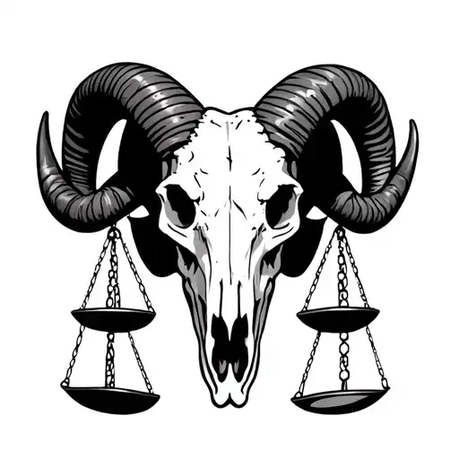 Ram Skull With Balance Scale Attached To Horns