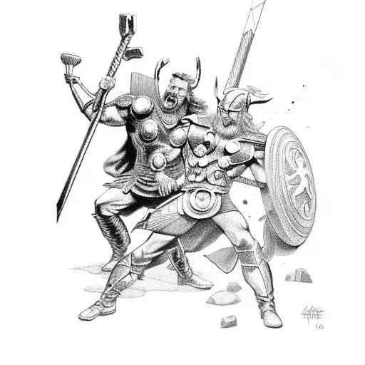 Thor And Odin In A Battle