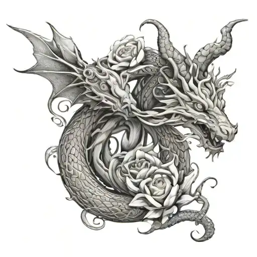 Dragon And Rabbit Flowers Intertwined