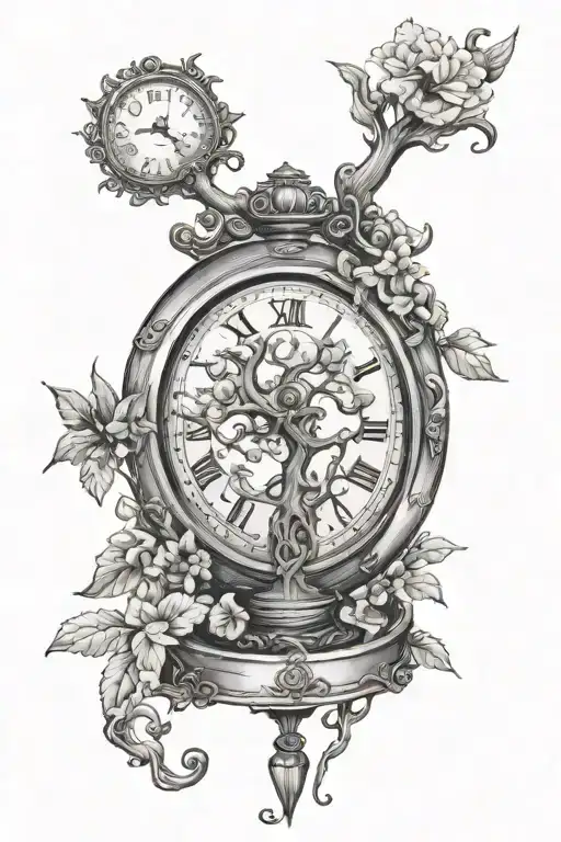 Tree Of Life Is Inside The Bottom Of The Hourglass And On Top The Design Of The Pocket Watch