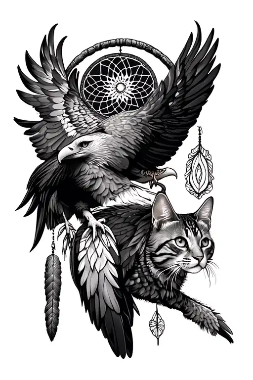 Thigh Dream Catcher With American Eagle And Catus