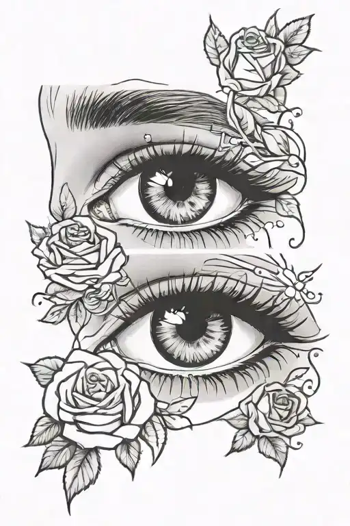 Woman's Eyes With Roses And Something That Has To Do With Faith