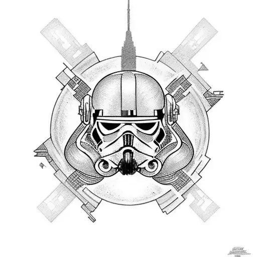 An Intricate Tattoo Featuring Iconic Star Wars Characters In A Black-grey Style