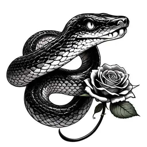 A Snake That Holds A Rose In His Mouth