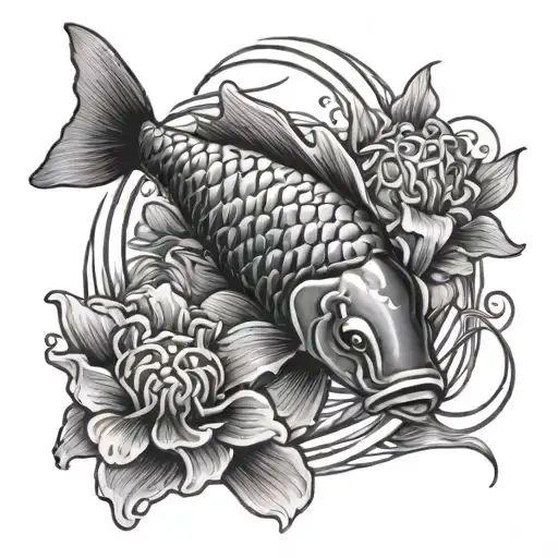 A Koi Fish And Jelly Fish