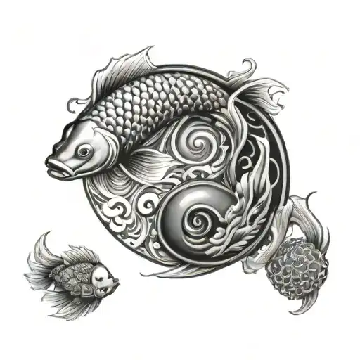 A Koi Fish And A Jelly Fish Yin Yang