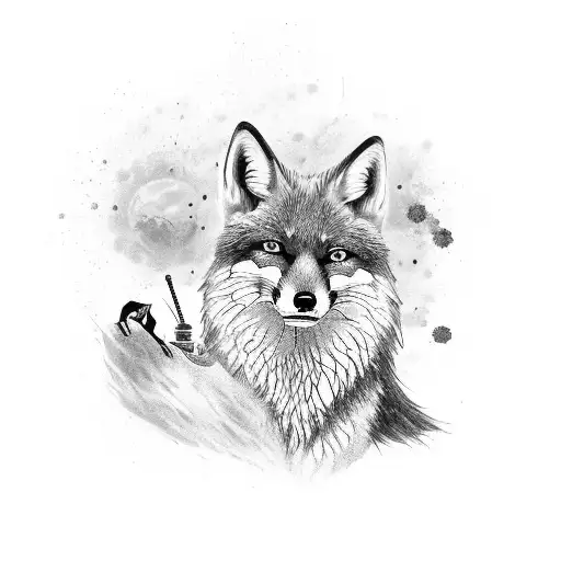 A Pharmacy Bottle With A Fox And A Wolf Painted On It