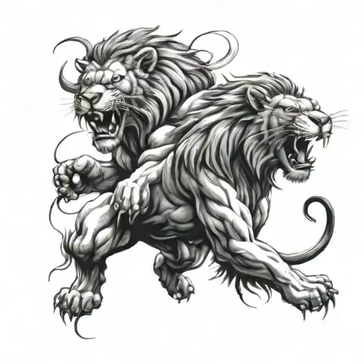 A Jiu Jistu Fighter And A Roaring Lion