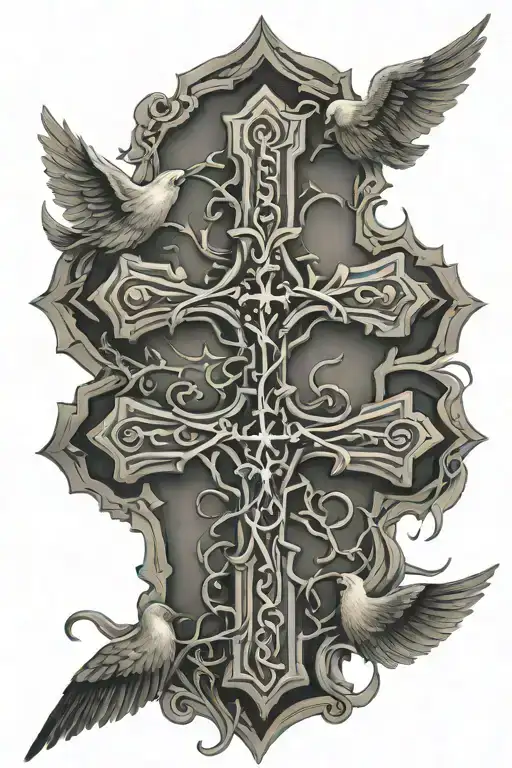 Christian Cross With Thorns And Doves