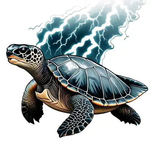 Sea Turtle With Lightning Going Throughout Reflecting