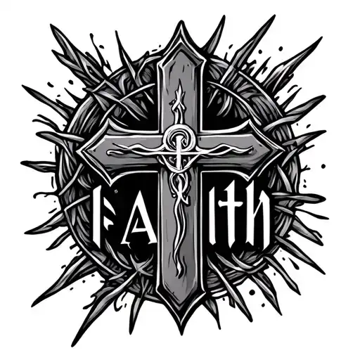 A Cross That Is Surrounded And Interwoven With The Word Faith