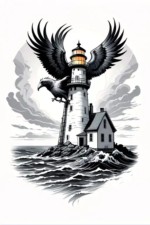 Lighthouse With Phoenix Raising From The Lighthouses Light