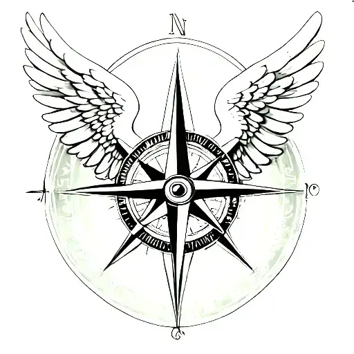 Angel Wings And Compass Rose Intertwined